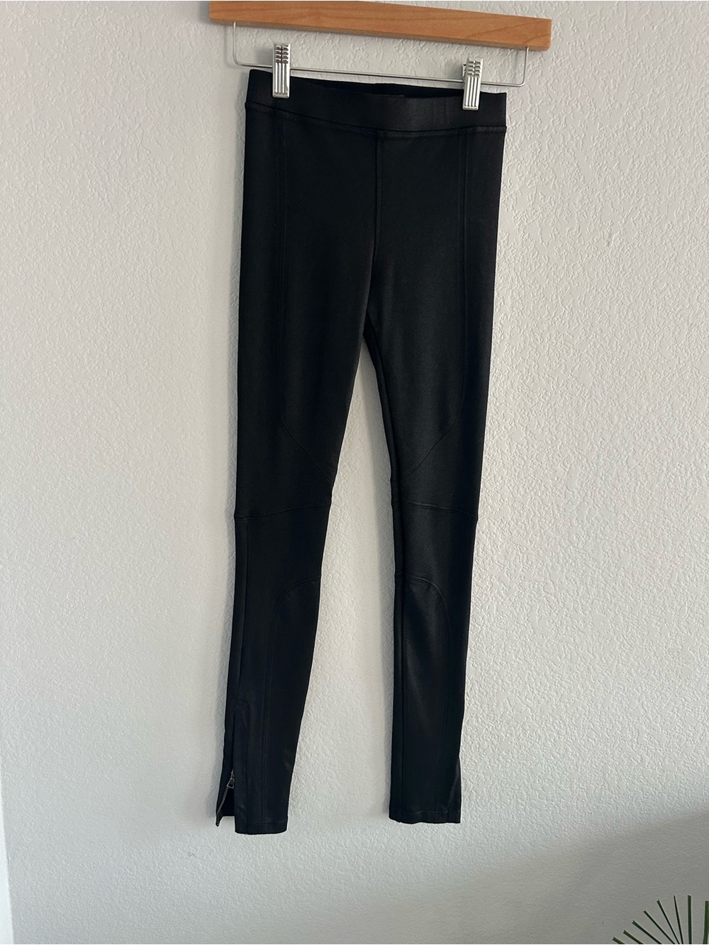David Lerner Black Moto Leggings XS Ankle Zip Paneled Stretch